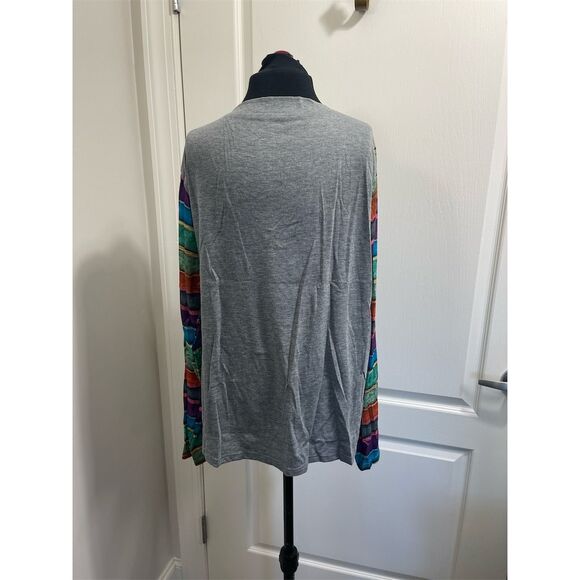 Women's XL Multicolor Striped V-Neck Long Sleeve T-Shirt Casual (#288) - Picture 3 of 7